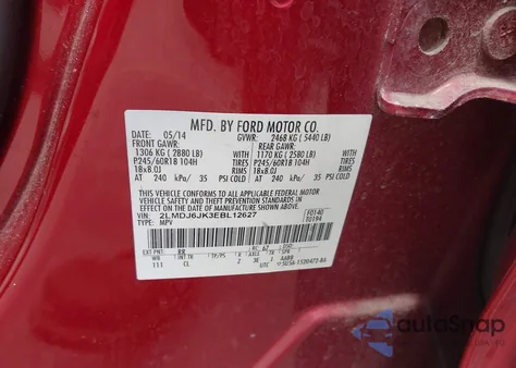 2014 Lincoln Mkx из США, поврежденный, VIN 2LMDJ6JK3EBL12627